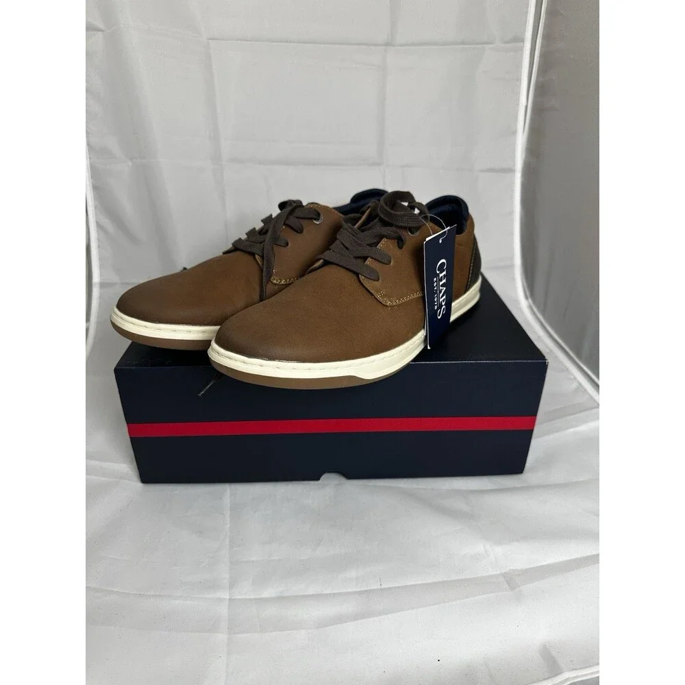 Chaps Men’s Matt Derby Shoes 9.5 TAN Casual  Lace Up Memory Foam